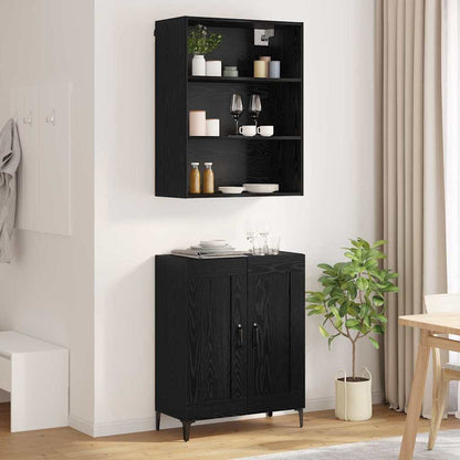 Highboard 2 pcs Black oak Engineered Wood