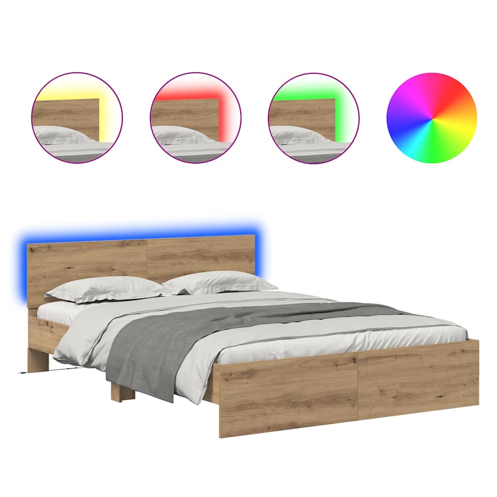 Bed Frame Artisan Oak 140 x 200 cm Engineered Wood