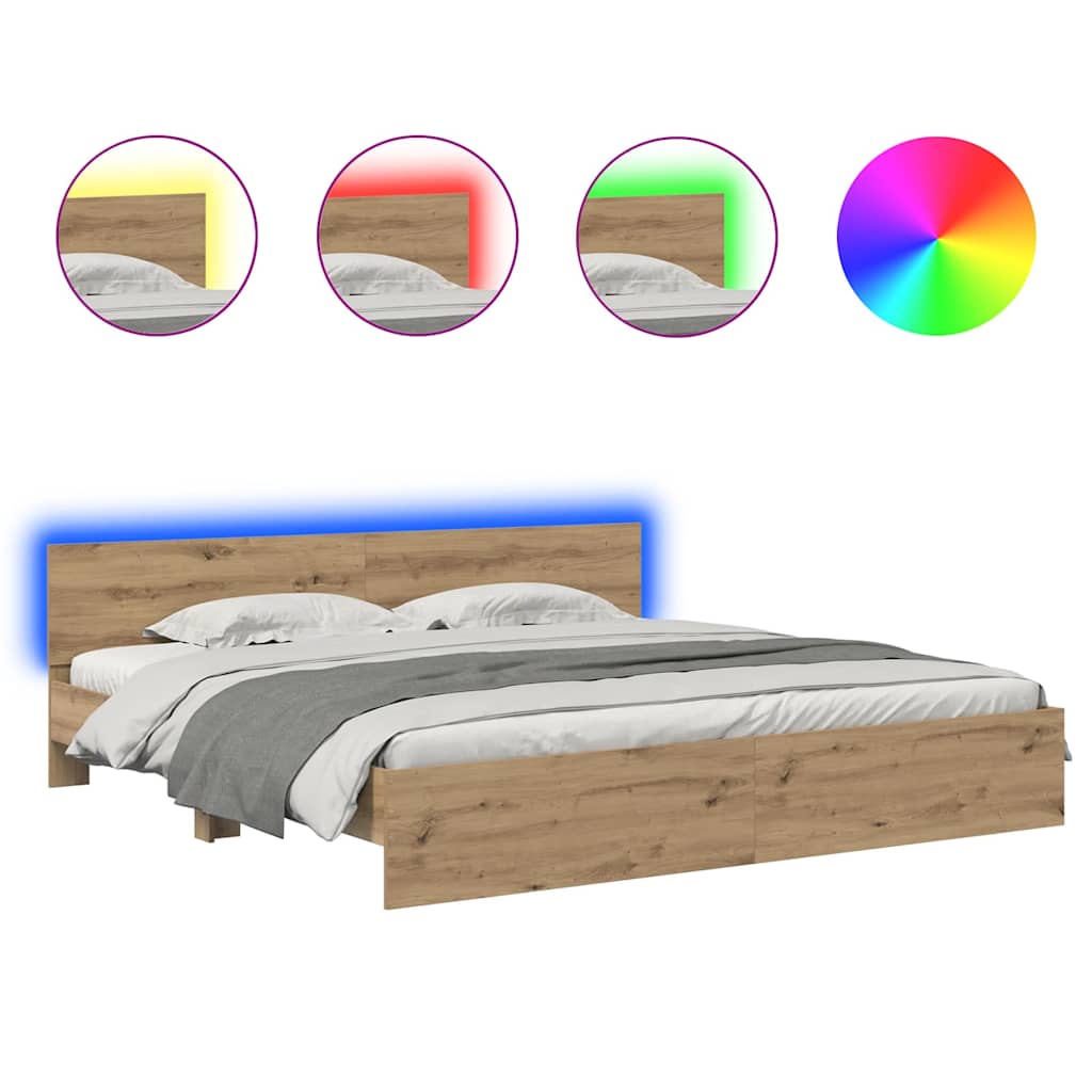 Bed Frame Artisan Oak 200 x 200 cm Engineered Wood