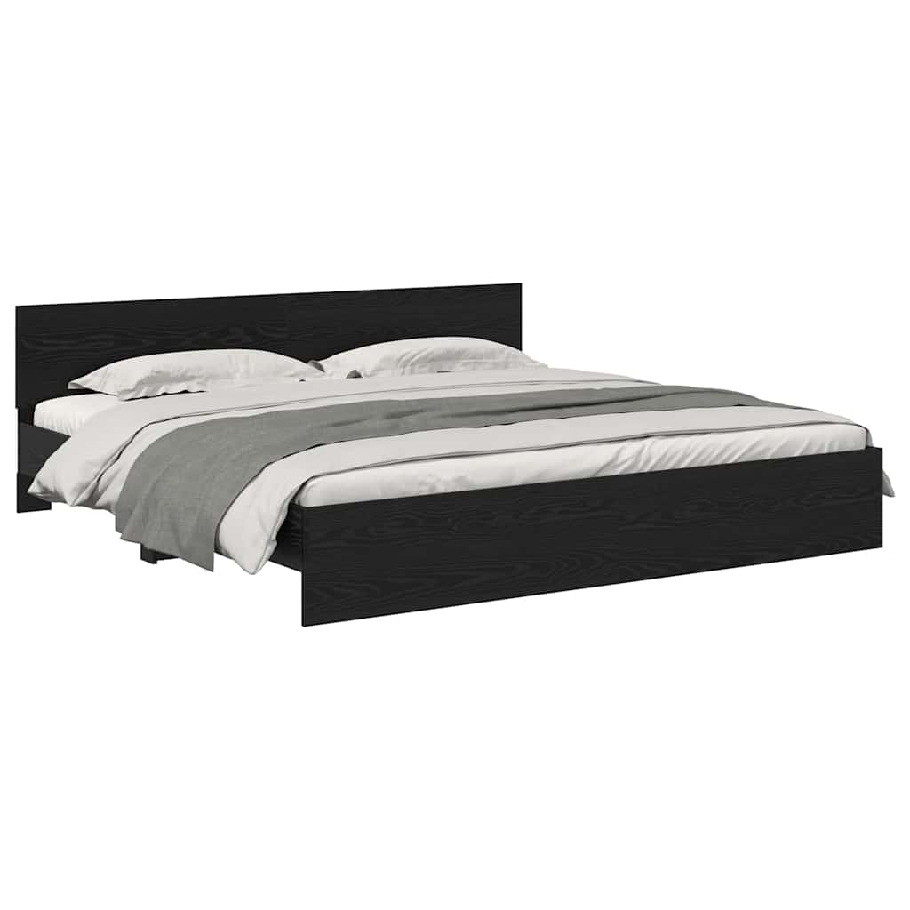 Bed Frame with Headboard Black Oak 200 x 200 cm Engineered Wood