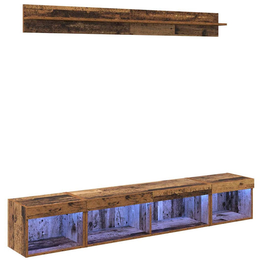 TV Wall Cabinet Set 5 pcs Old Wood Engineered Wood