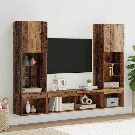 TV Wall Units with LED 5 pcs Old wood Engineered Wood