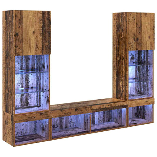 TV Wall Units with LED 5 pcs Old wood Engineered Wood