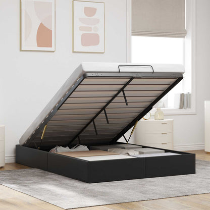 Ottoman Bed Frame Black Queen Size Faux Leather