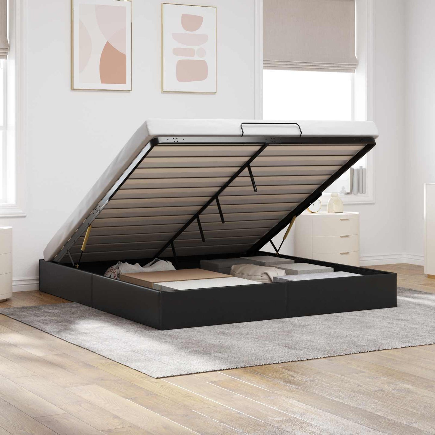 Ottoman Bed Frame Black King Size Faux Leather