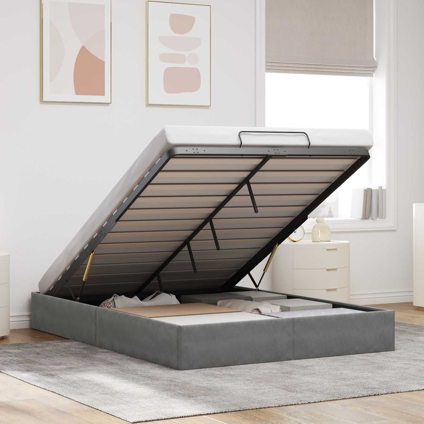 Ottoman Bed Frame Dark Grey Full Size Velvet