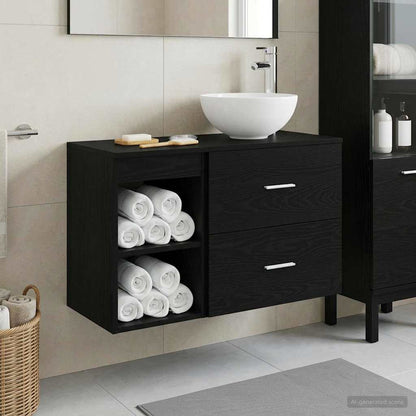 Bathroom Furniture Set 2 pcs Black Oak Engineered Wood