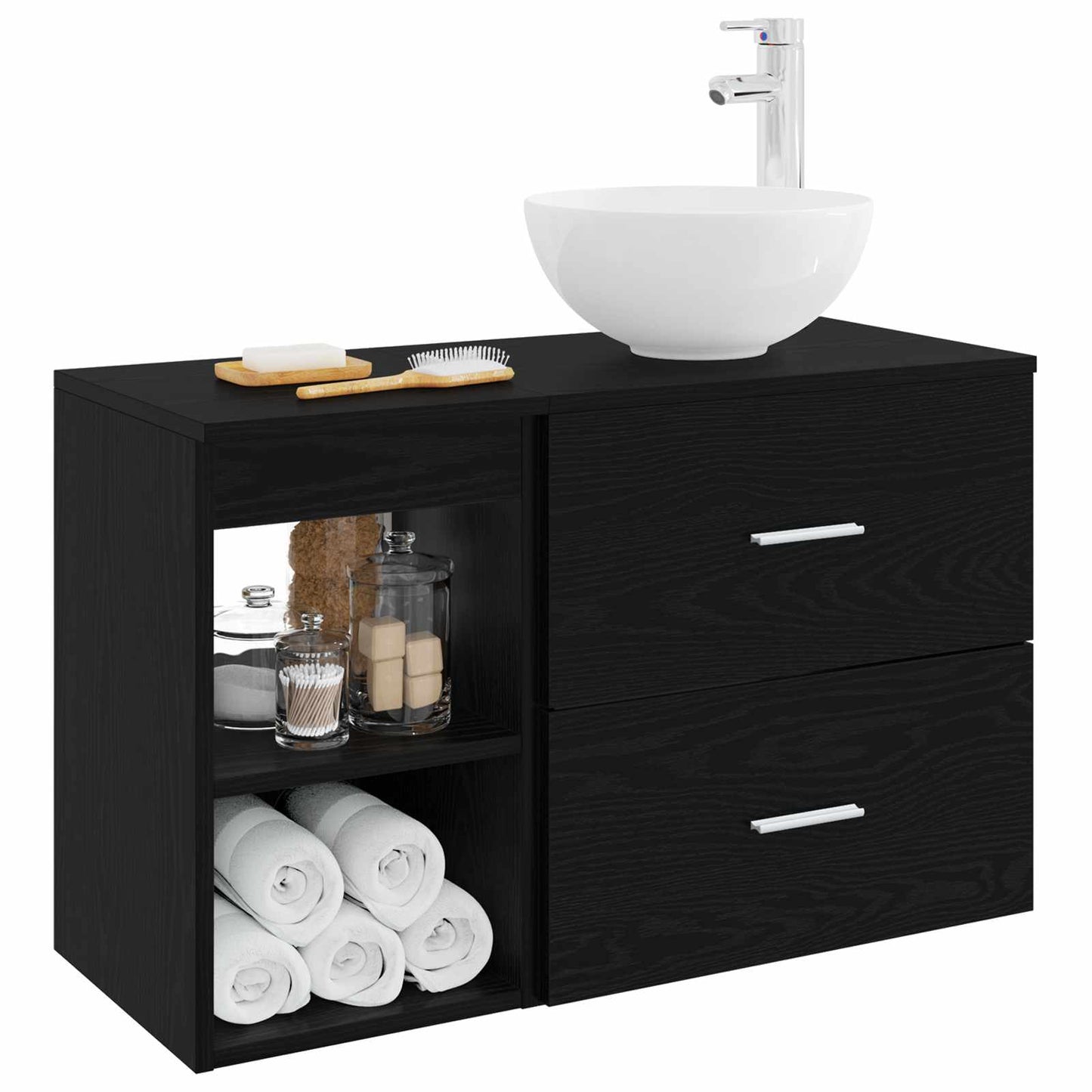 Bathroom Furniture Set 2 pcs Black Oak Engineered Wood