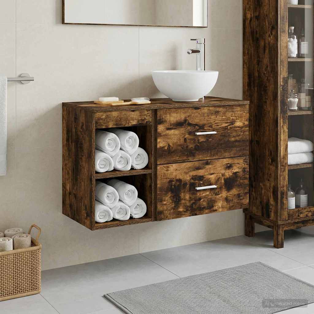 Bathroom Furniture Set 2 pcs Smoked Oak Engineered Wood