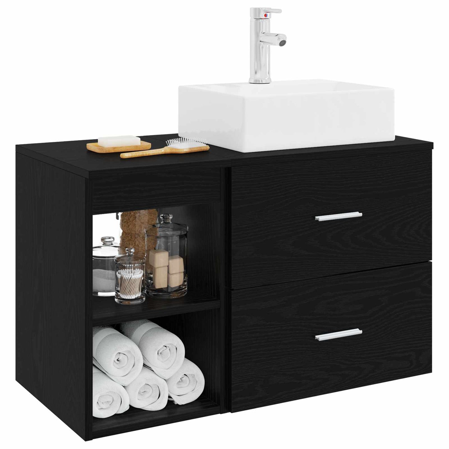 Bathroom Furniture Set 2 pcs Black Oak Engineered Wood