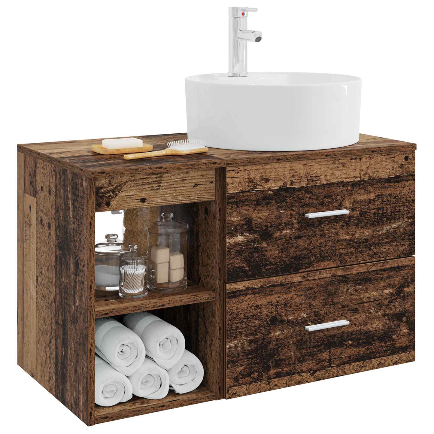 Bathroom Furniture Set 2 pcs Old Wood Engineered Wood