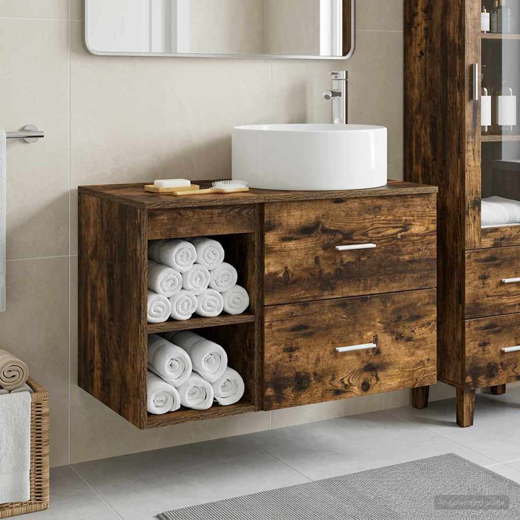 Bathroom Furniture Set 2 pcs Smoked Oak Engineered Wood