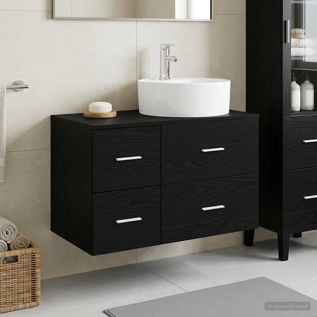 Bathroom Furniture Set 2 pcs Black Oak Engineered Wood