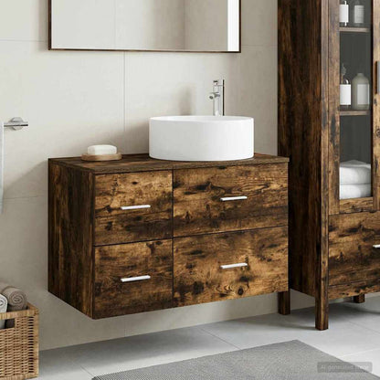 Bathroom Furniture Set 2 pcs Smoked Oak Engineered Wood