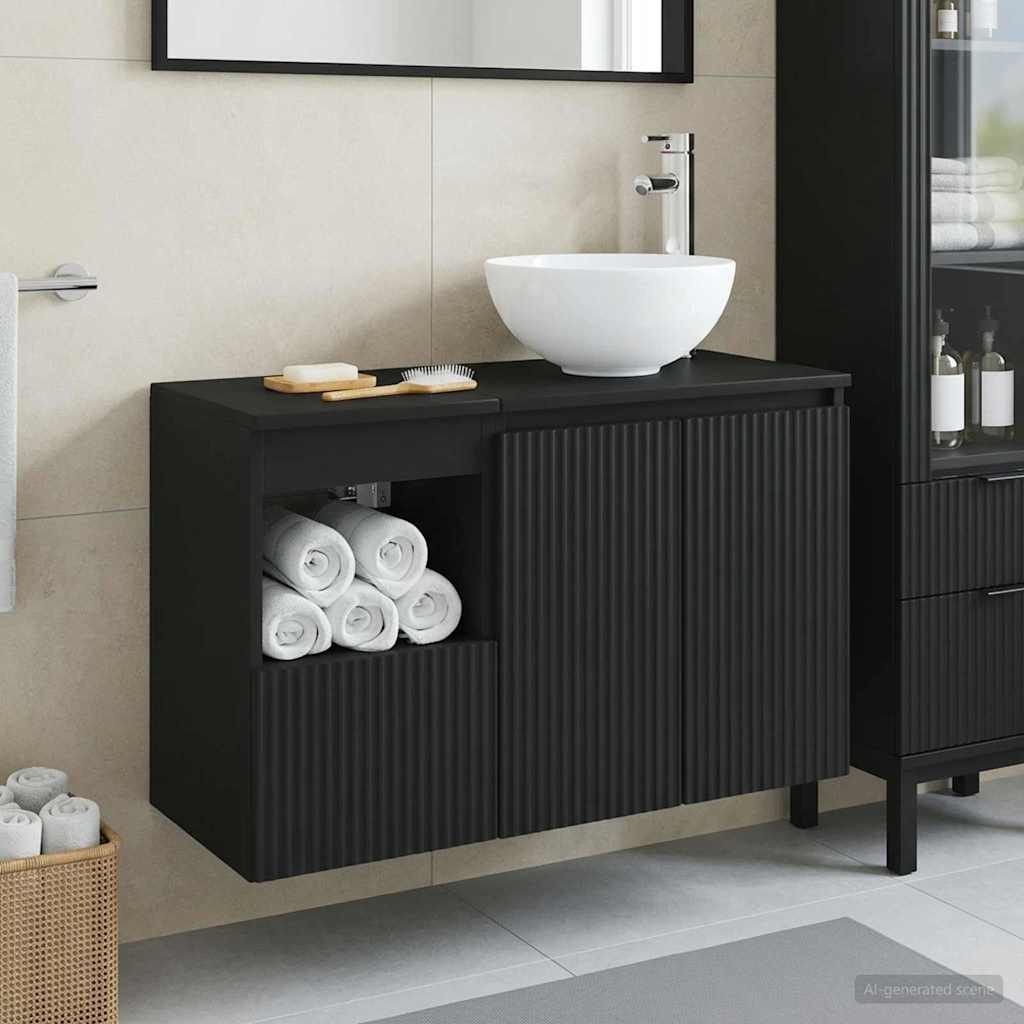 Bathroom Furniture Set 2 pcs Black Engineered Wood