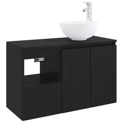 Bathroom Furniture Set 2 pcs Black Engineered Wood