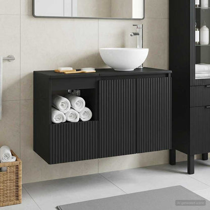 Bathroom Furniture Set 2 pcs Black Engineered Wood