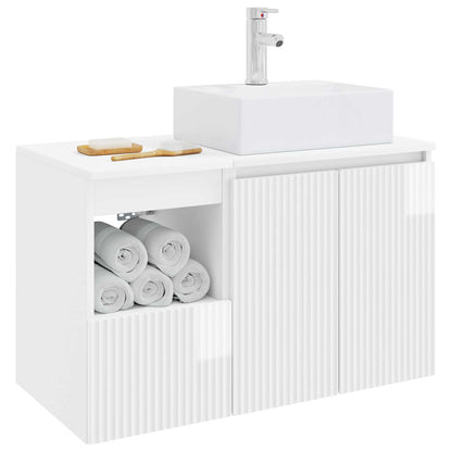 Bathroom Furniture Set 2 pcs High Gloss White Engineered Wood