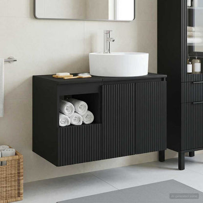 Bathroom Furniture Set 2 pcs Black Engineered Wood