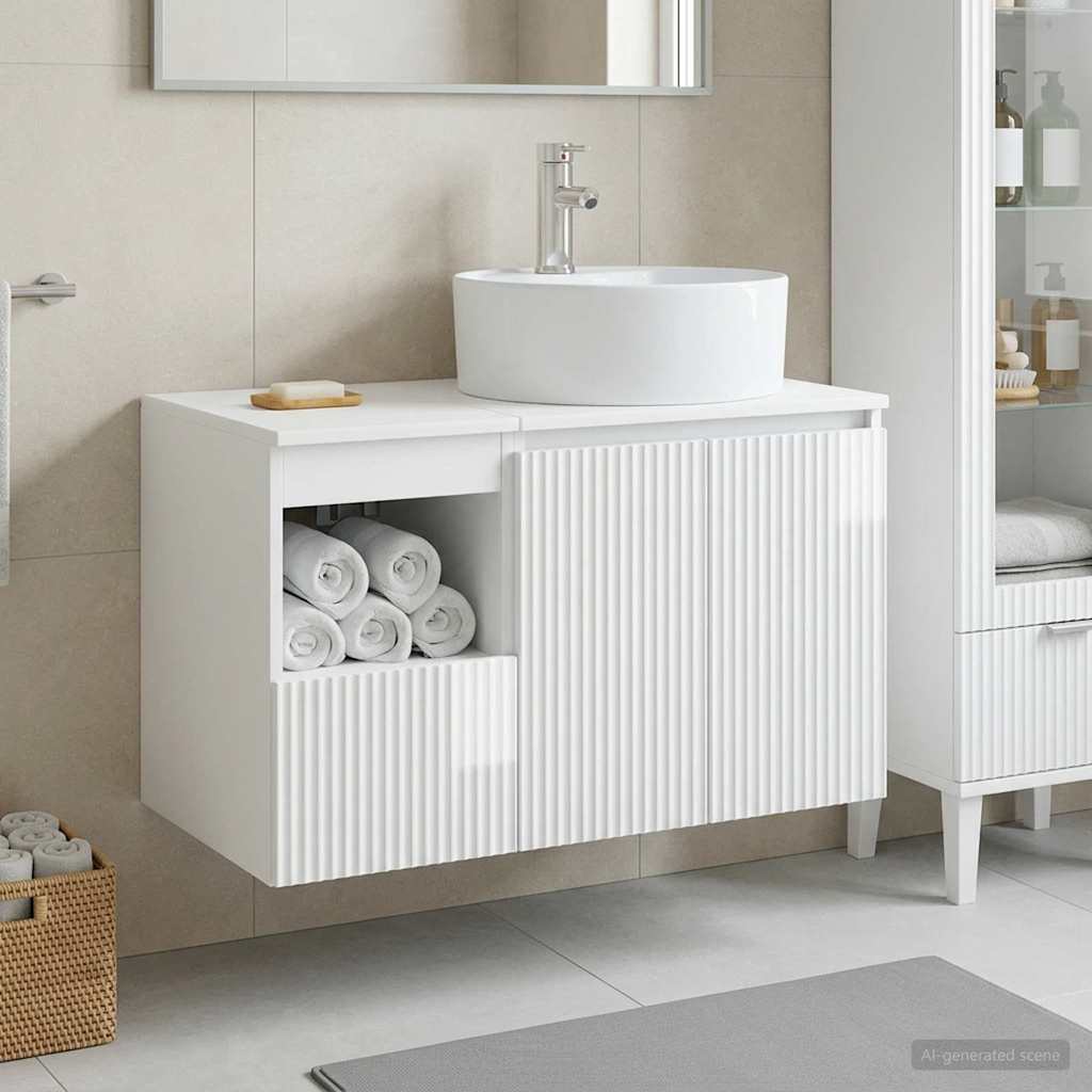 Bathroom Furniture Set 2 pcs High Gloss White Engineered Wood