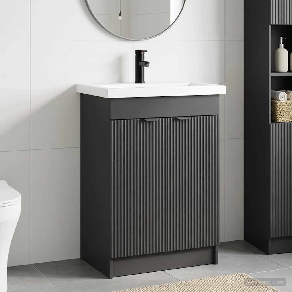 Bathroom Furniture Set Black 56 x 37.5 x 81 cm Engineered Wood