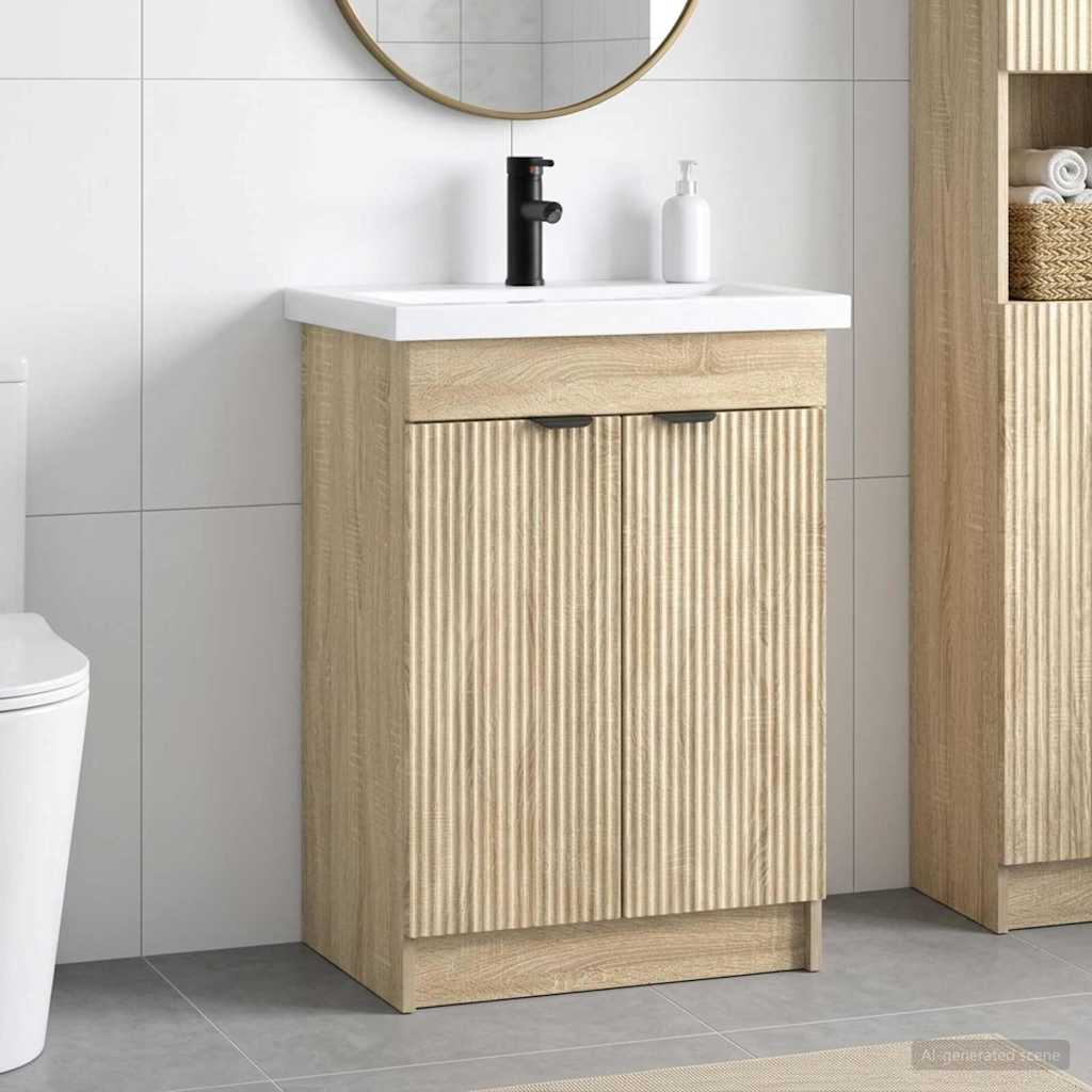 Bathroom Furniture Set Sonoma Oak 56 x 37.5 x 81 cm