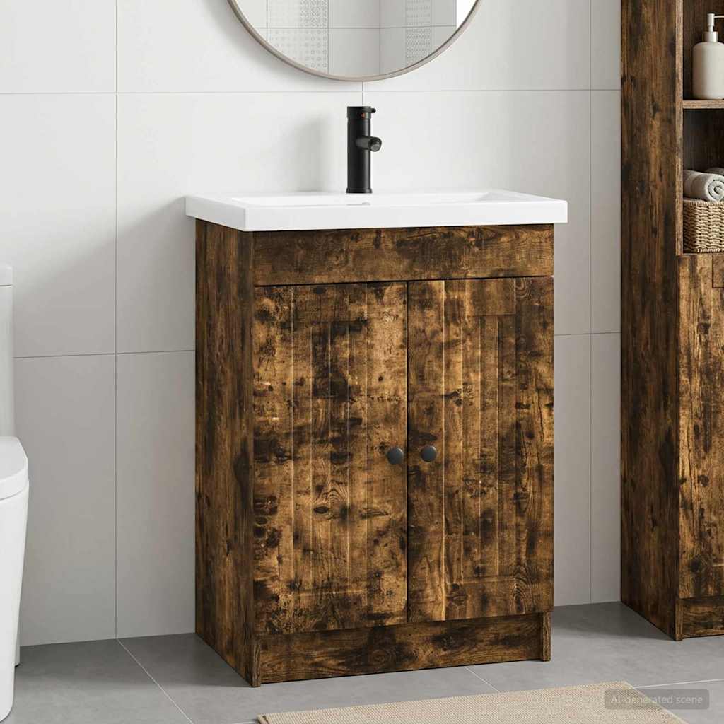 Bathroom Furniture Set Smoked Oak 56 x 37.5 x 81 cm
