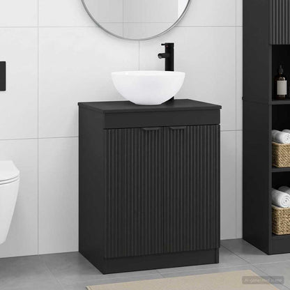 Bathroom Furniture Set Black Engineered Wood