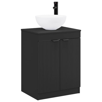 Bathroom Furniture Set Black Engineered Wood