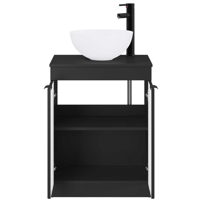 Bathroom Furniture Set Black Engineered Wood