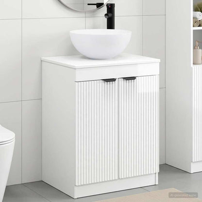 Bathroom Furniture Set High Gloss White Engineered Wood