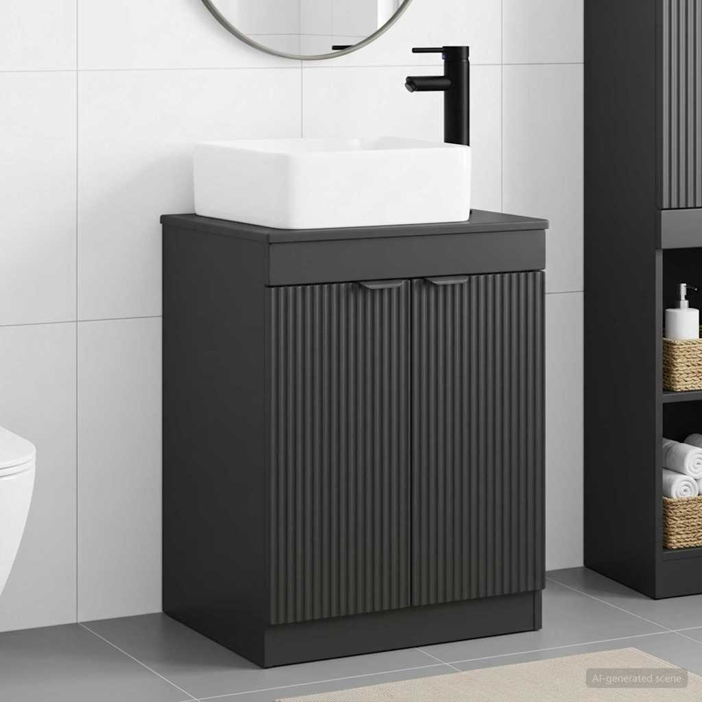 Bathroom Furniture Set Black Engineered Wood