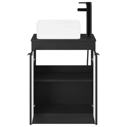 Bathroom Furniture Set Black Engineered Wood