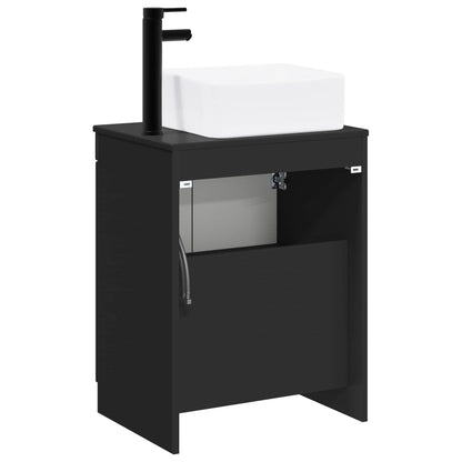 Bathroom Furniture Set Black Engineered Wood