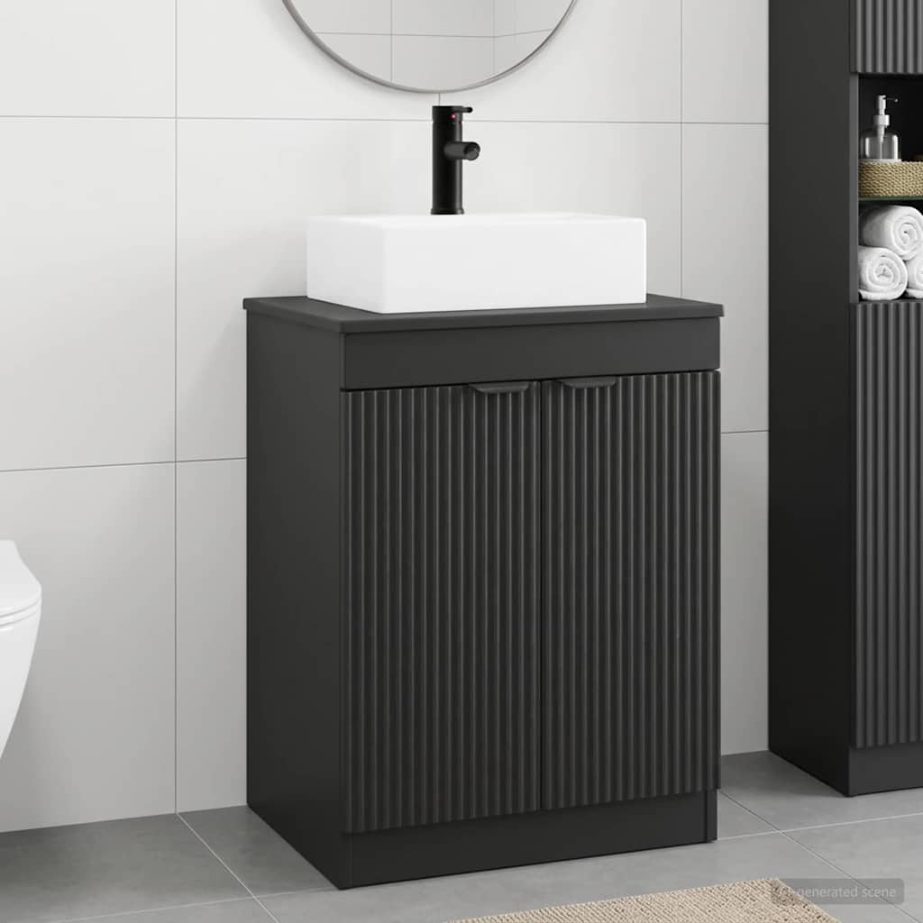 Bathroom Furniture Set Black Engineered Wood