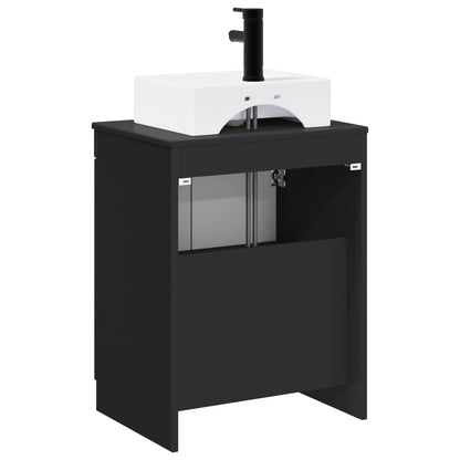 Bathroom Furniture Set Black Engineered Wood