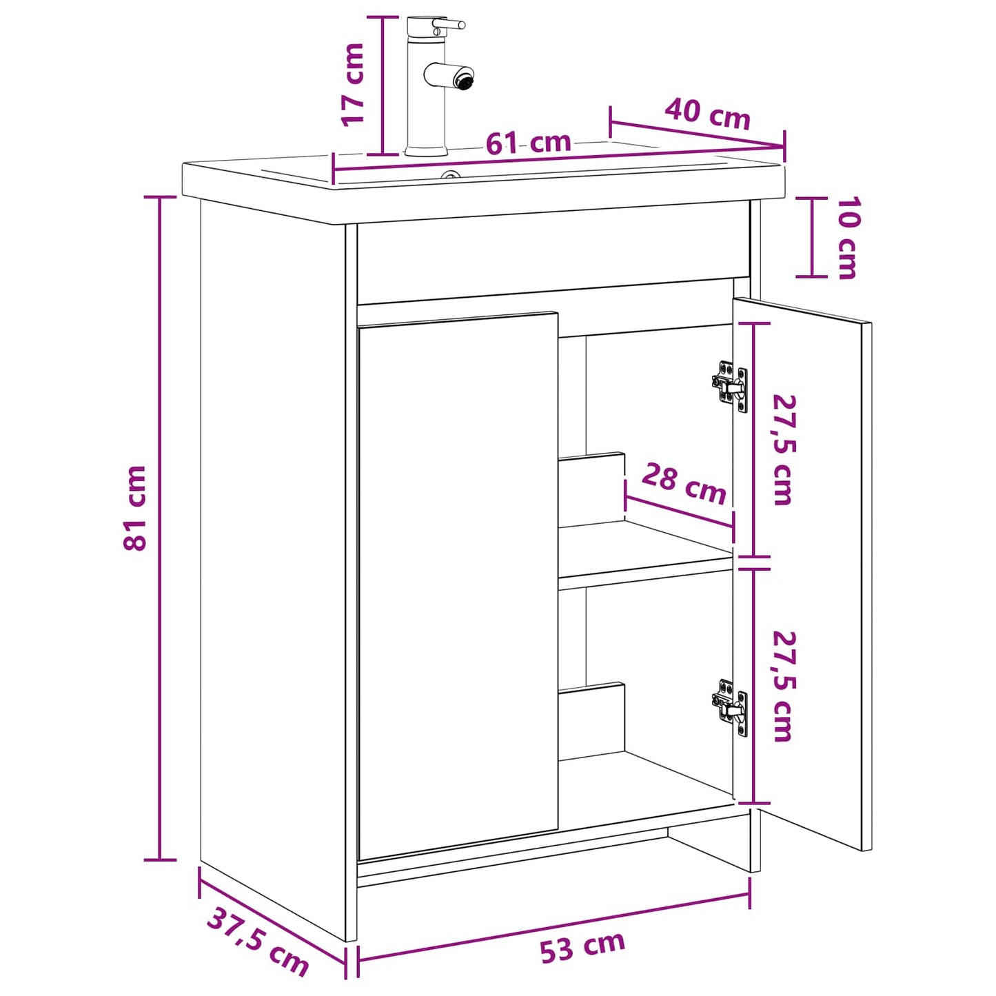 Bathroom Furniture Set Smoked Oak 61 x 40 x 84.5 cm