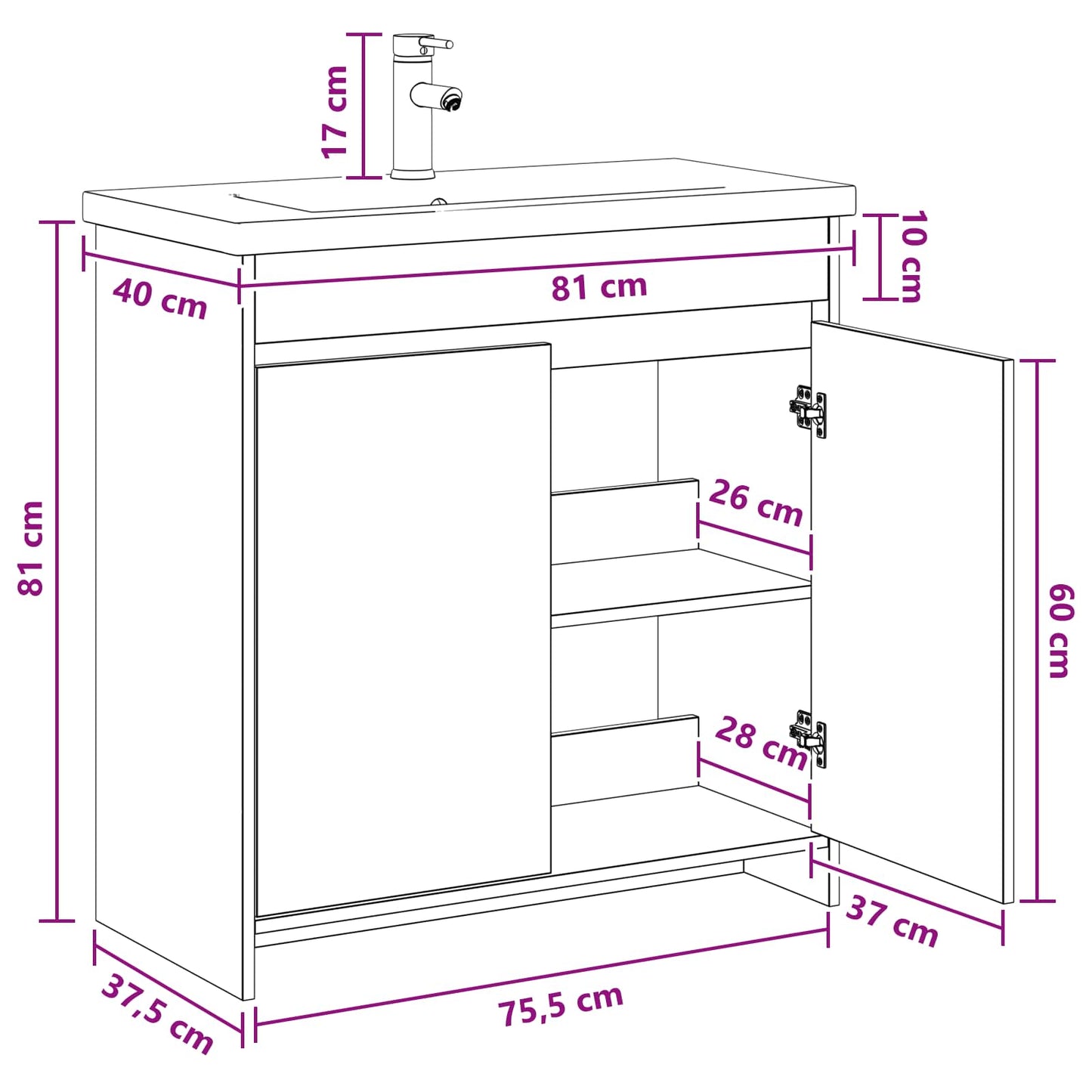 Bathroom Furniture Set Grey Sonoma 81 x 40 x 84.5 cm