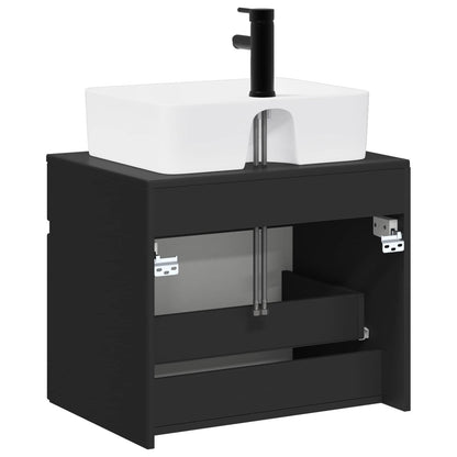 Bathroom Furniture Set Black Engineered Wood