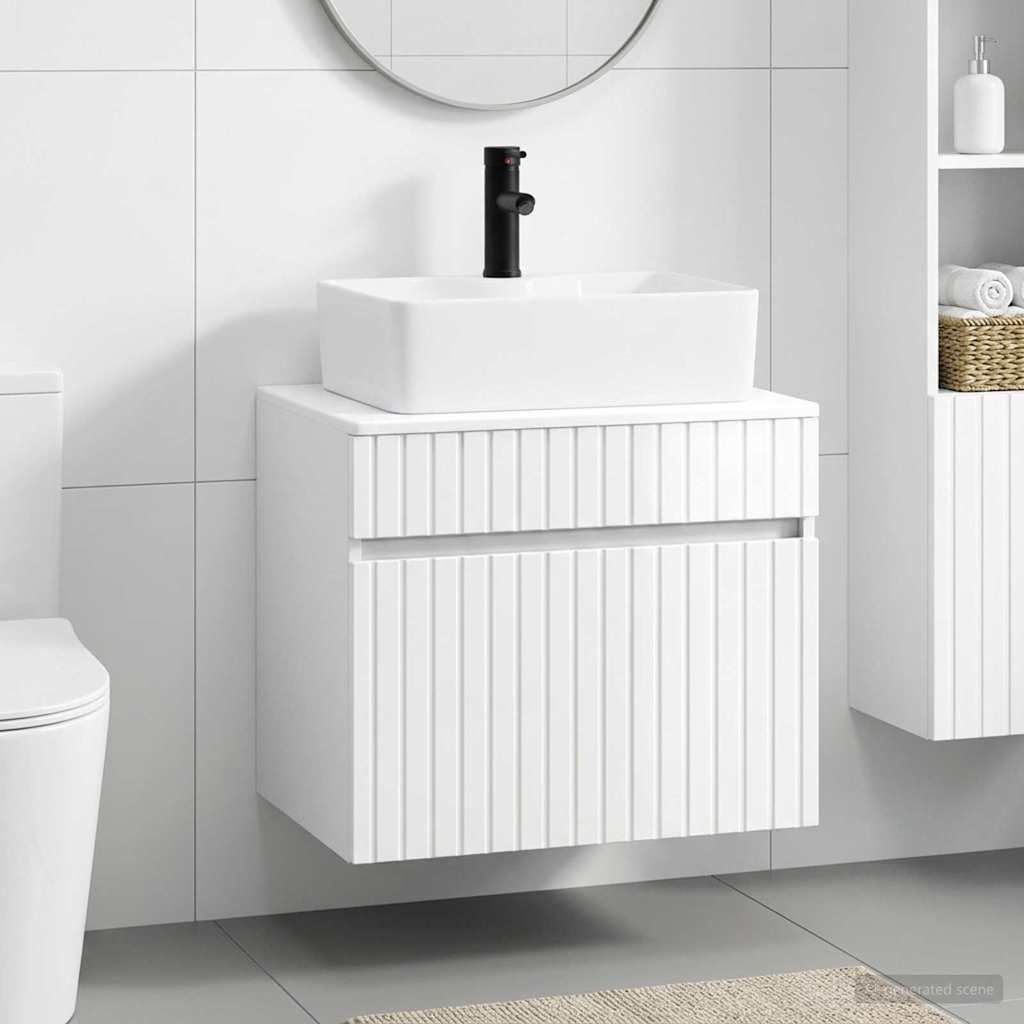 Bathroom Furniture Set High Gloss White Engineered Wood