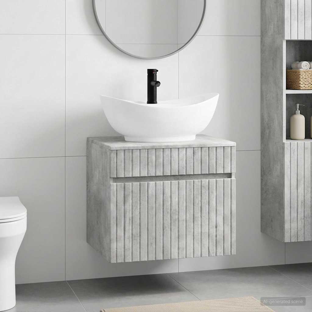 Bathroom Furniture Set Concrete Grey Engineered Wood