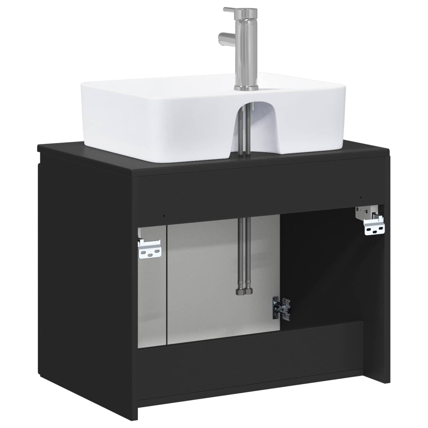 Bathroom Furniture Set Black Engineered Wood