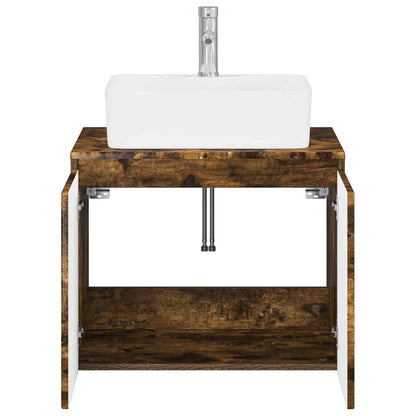 Bathroom Furniture Set Smoked Oak Engineered Wood