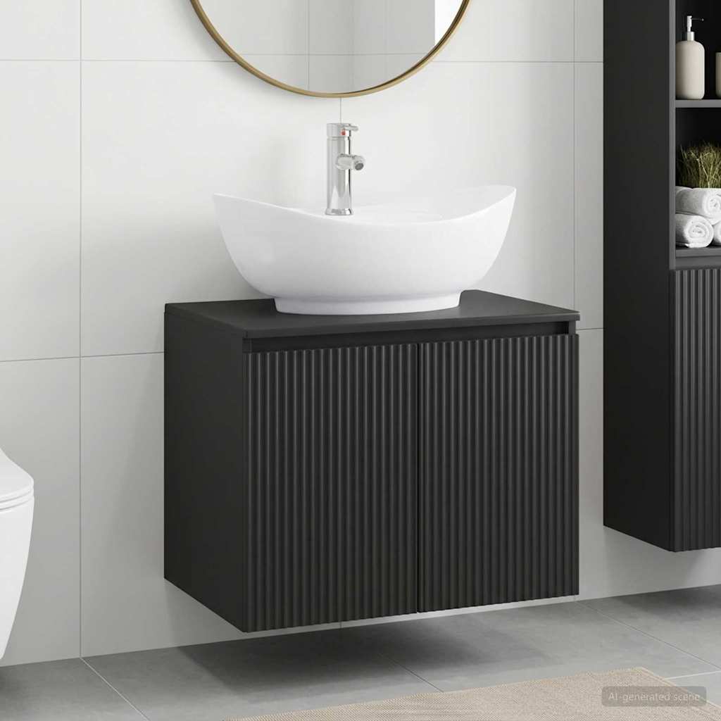 Bathroom Furniture Set Black Engineered Wood