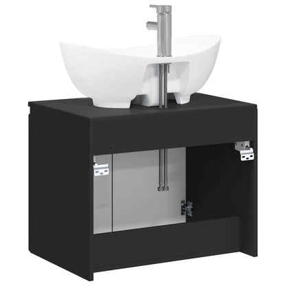 Bathroom Furniture Set Black Engineered Wood