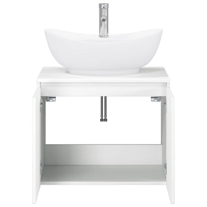 Bathroom Furniture Set High Gloss White Engineered Wood