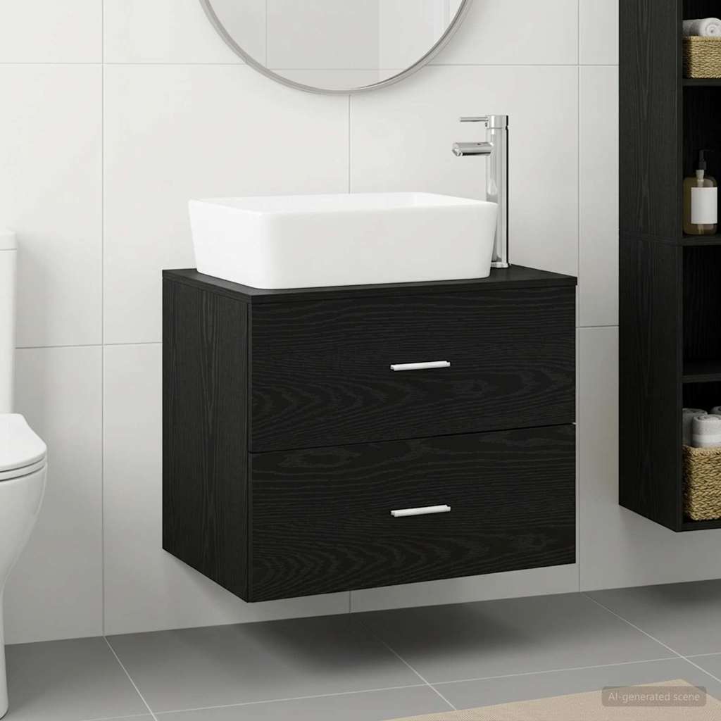 Bathroom Furniture Set Black Oak Engineered Wood