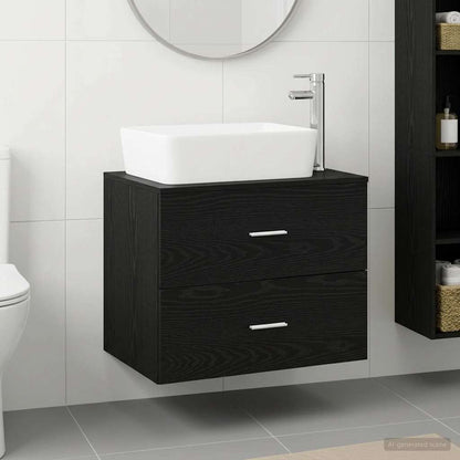 Bathroom Furniture Set Black Oak Engineered Wood