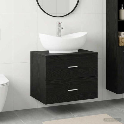 Bathroom Furniture Set Black Oak Engineered Wood