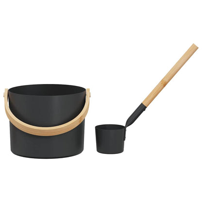 Sauna Accessory Set 2 pcs Black Aluminium and Solid Pine Wood